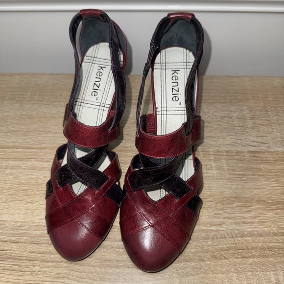Kenzie Elaine Burgundy Purple Strap Heel Leather Almond Toe 3" Heel Sz 7 M NWOB - Picture 8 of 15